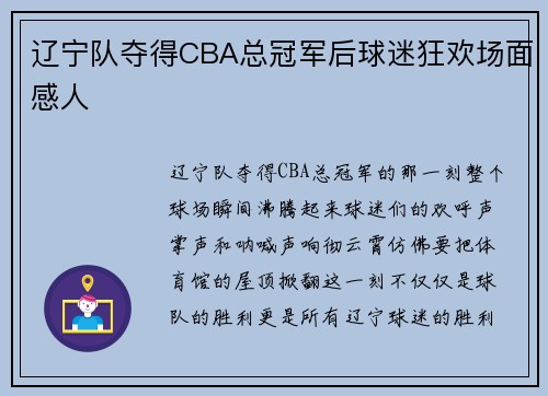 辽宁队夺得CBA总冠军后球迷狂欢场面感人